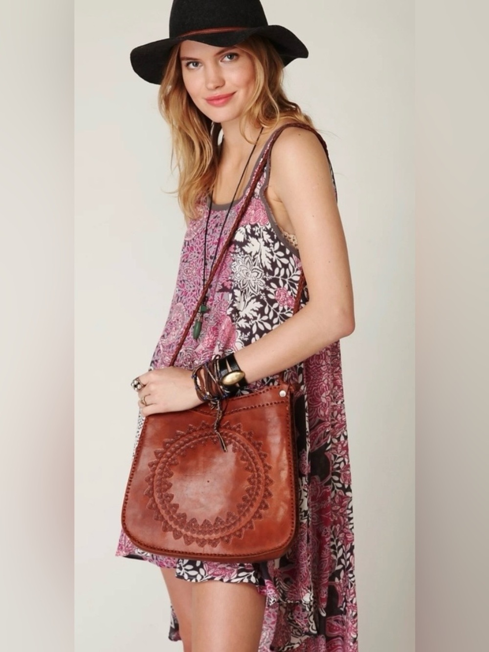 Free People Pink Floral High-Low Swing Tank Bias Dress - Size XS